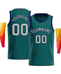 Custom Teal Navy-Gray Classic Tops Men Casual Bull Basketball Jersey