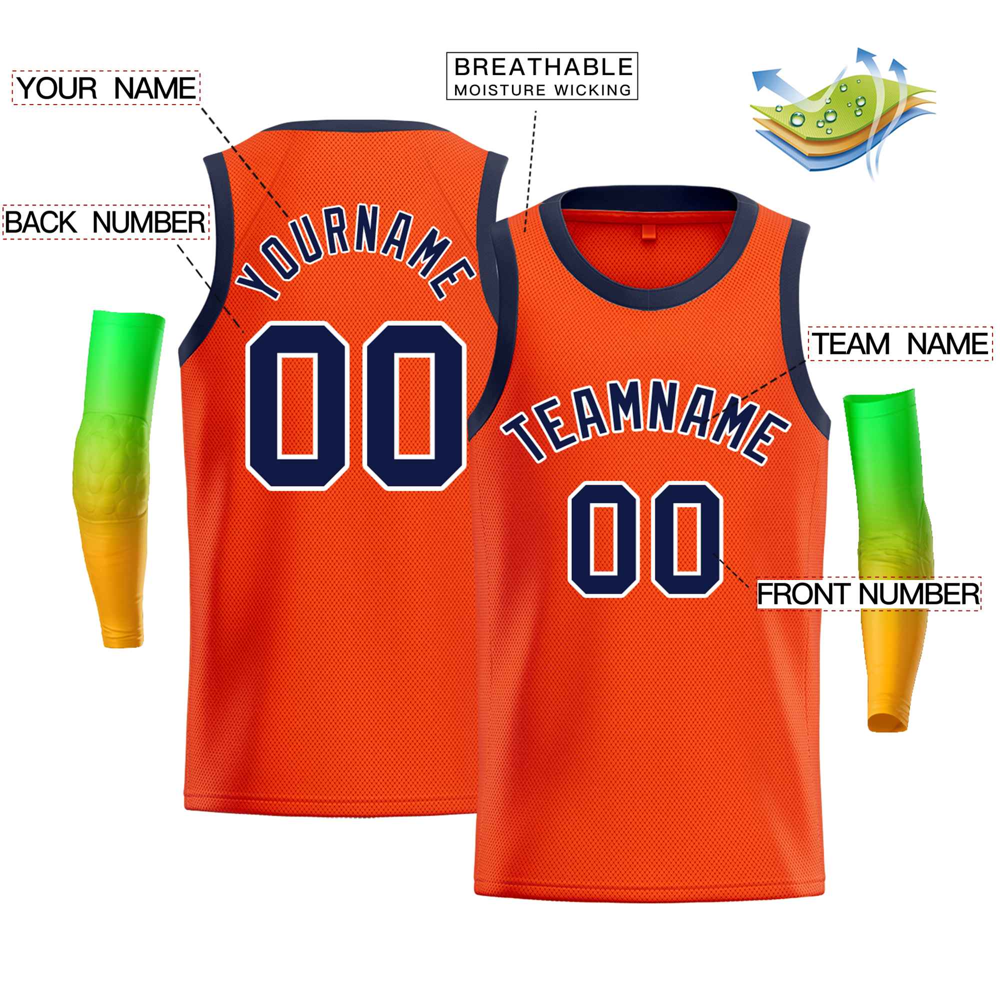 Custom Orange White-Navy Classic Tops Men Casual Bull Basketball Jersey - Image 2