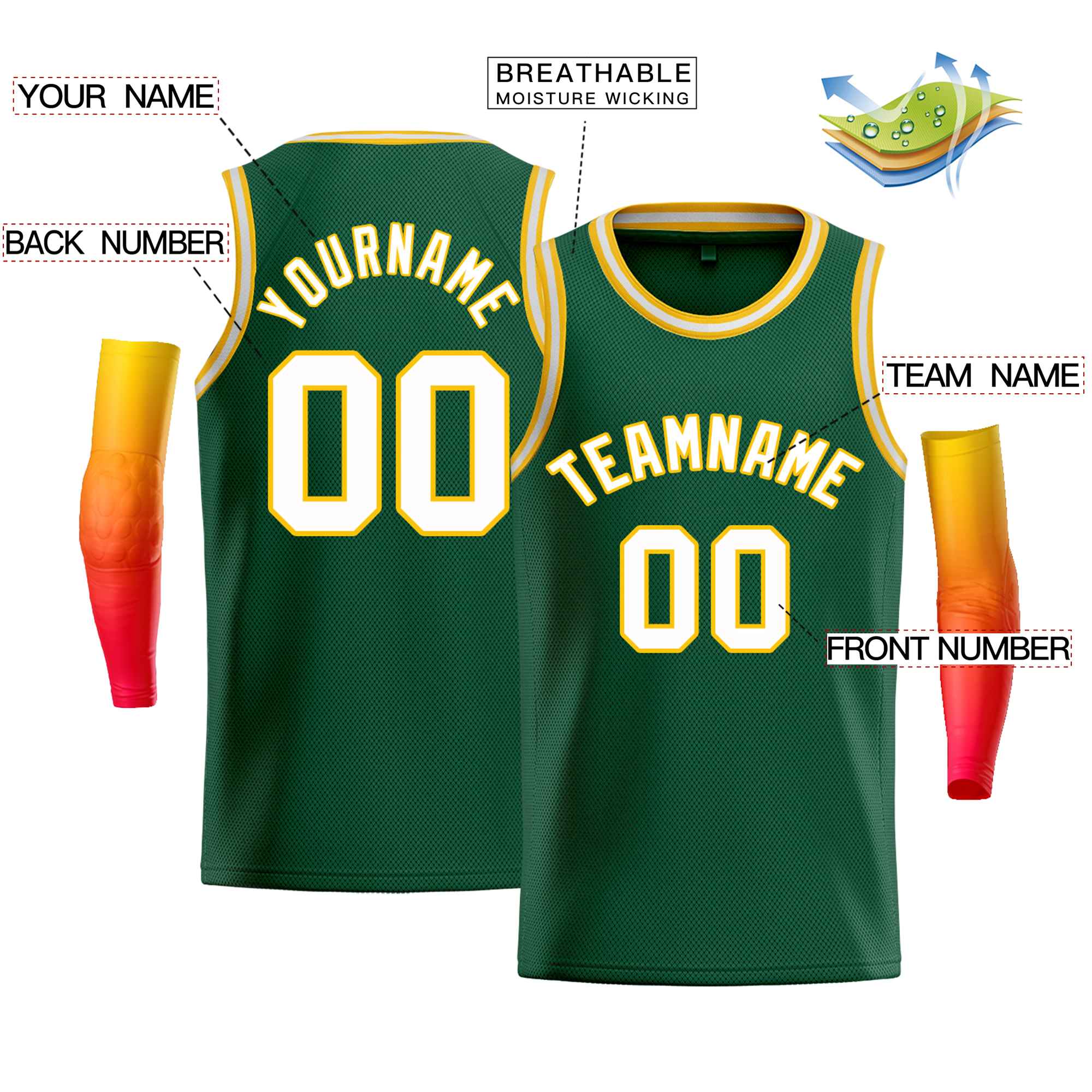 Custom Green Yellow-White Classic Tops Men Casual Bull Basketball Jersey - Image 2