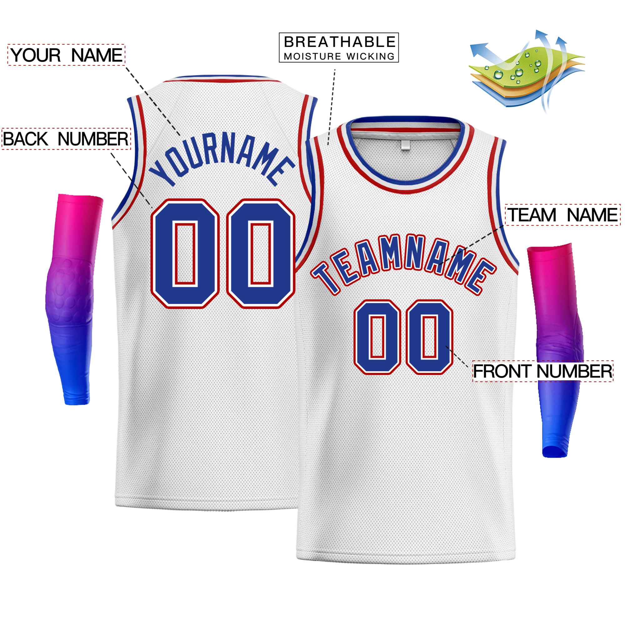 Custom White Red-White Classic Tops Men Casual Bull Basketball Jersey - Image 2