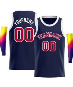 Custom Navy White-Red Classic Tops Men Casual Bull Basketball Jersey