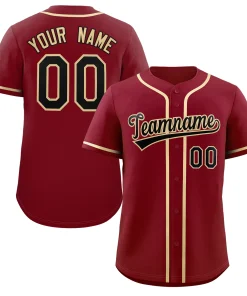 Custom Crimson Black-Khaki Classic Style Authentic Baseball Jersey