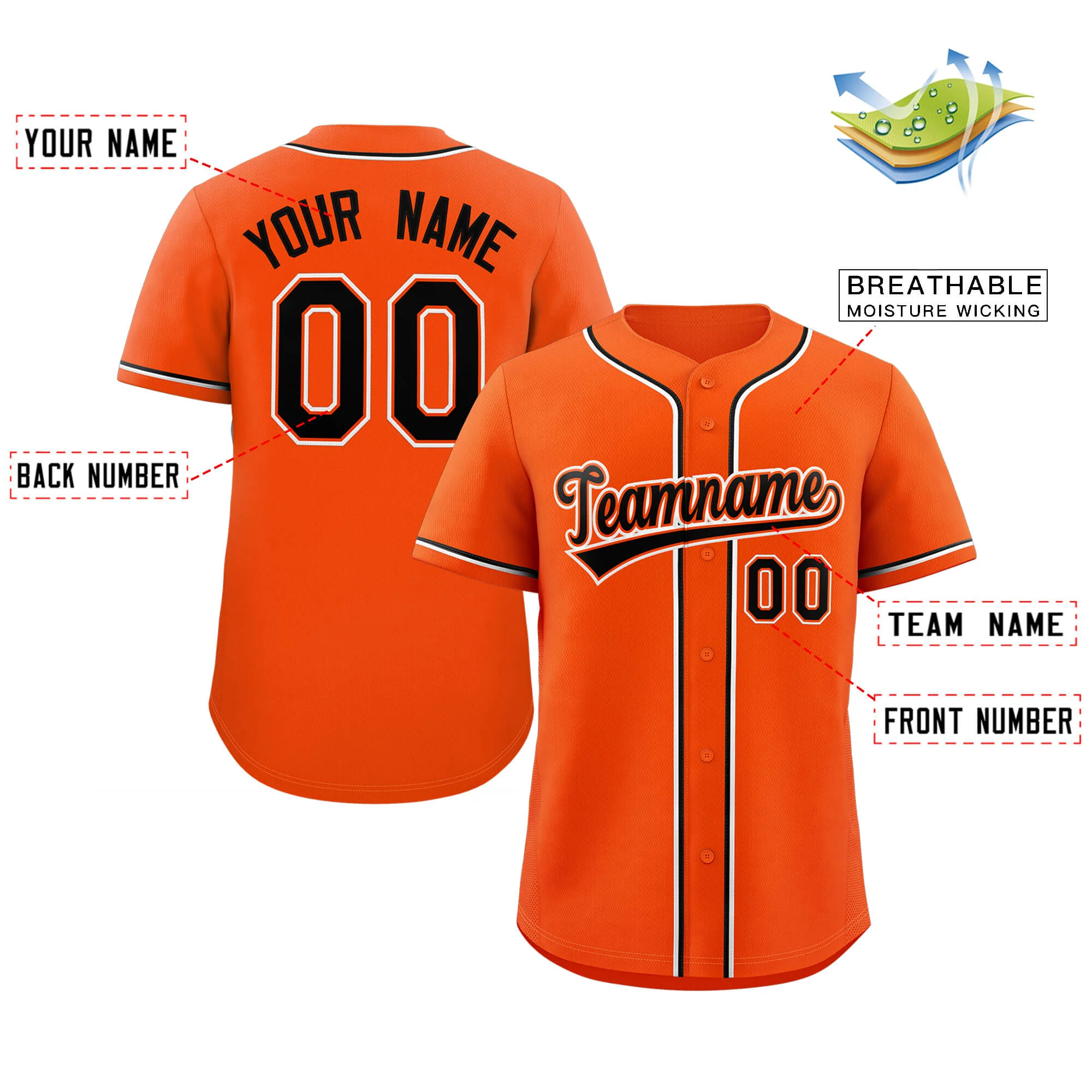 Custom Orange Black-White Classic Style Authentic Baseball Jersey - Image 2