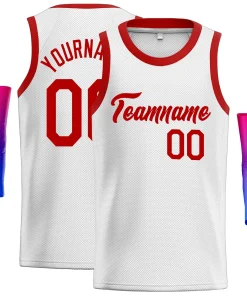 Custom White Red Classic Tops Men Casual Basketball Jersey