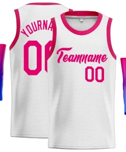 Custom White Pink Classic Tops Men Casual Basketball Jersey