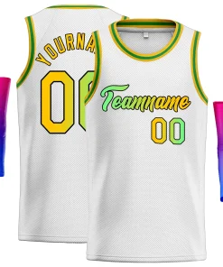 Custom White Green Classic Tops Fonts Gradient Fashion Tops Men Casual Basketball Jersey