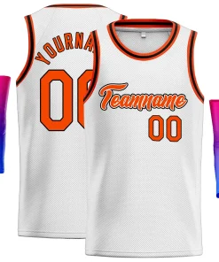 Custom White Orange-Black Classic Tops Men Casual Basketball Jersey