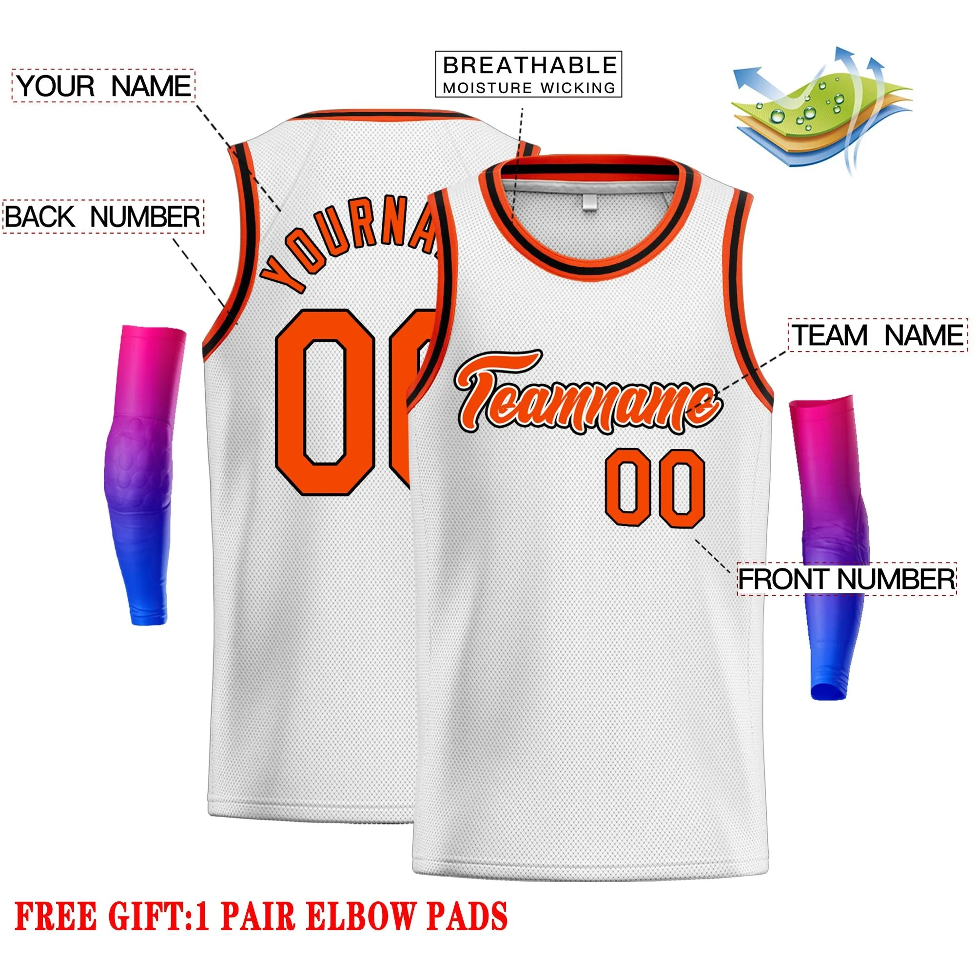 Custom White Orange-Black Classic Tops Men Casual Basketball Jersey - Image 2