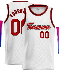 Custom White Red-Black Classic Tops Men Casual Basketball Jersey