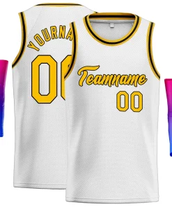 Custom White Yellow-Black Classic Tops Men Casual Basketball Jersey