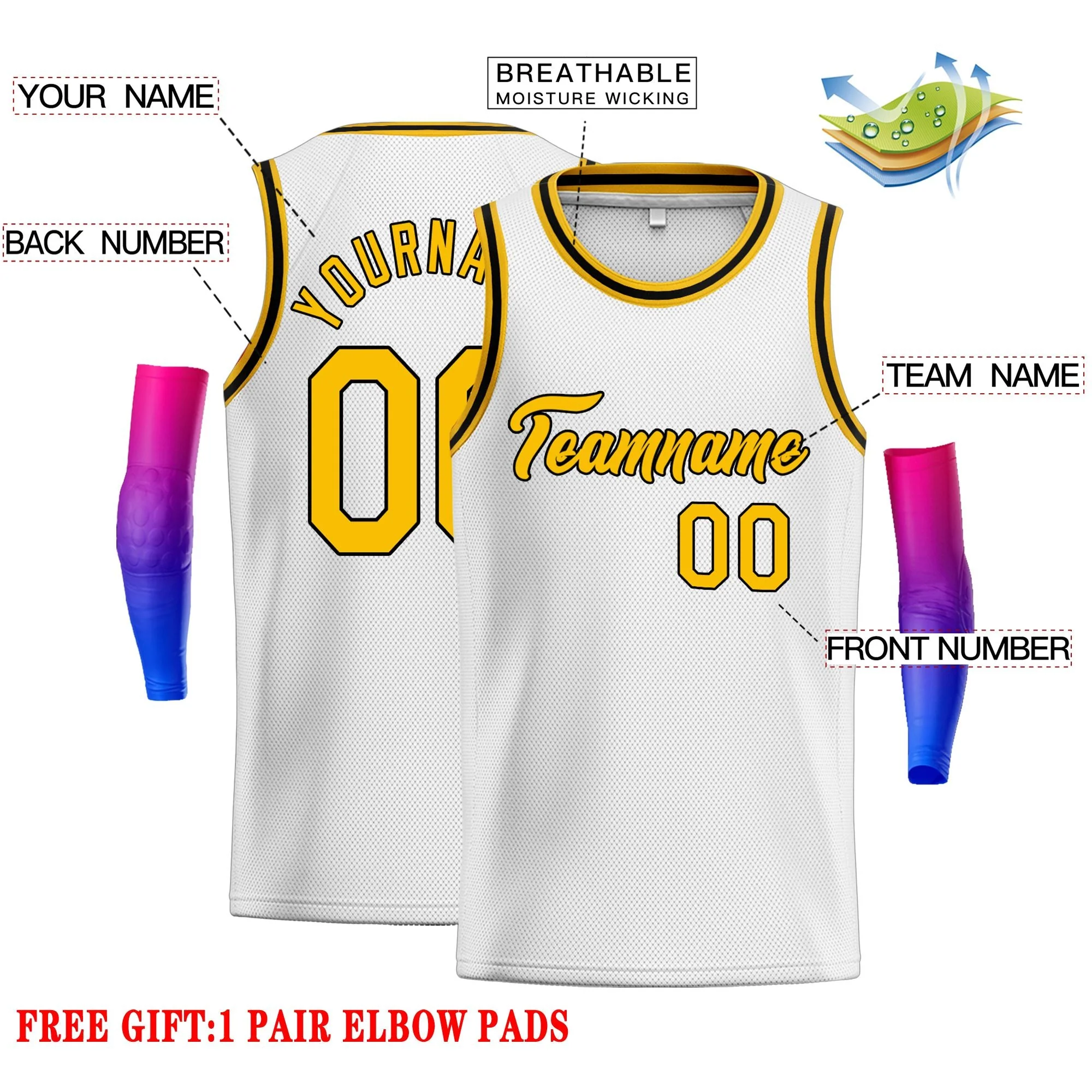 Custom White Yellow-Black Classic Tops Men Casual Basketball Jersey - Image 2