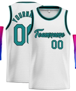 Custom White Teal-Black Classic Tops Men Casual Basketball Jersey