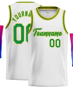 Custom White Green-Yellow Classic Tops Men Casual Basketball Jersey