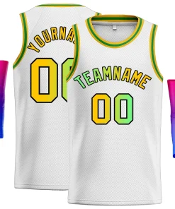 Custom White Green Classic Tops Fonts Gradient Fashion Tops Men Casual Basketball Jersey