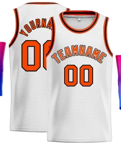 Custom White Orange-Black Classic Tops Men Casual Basketball Jersey