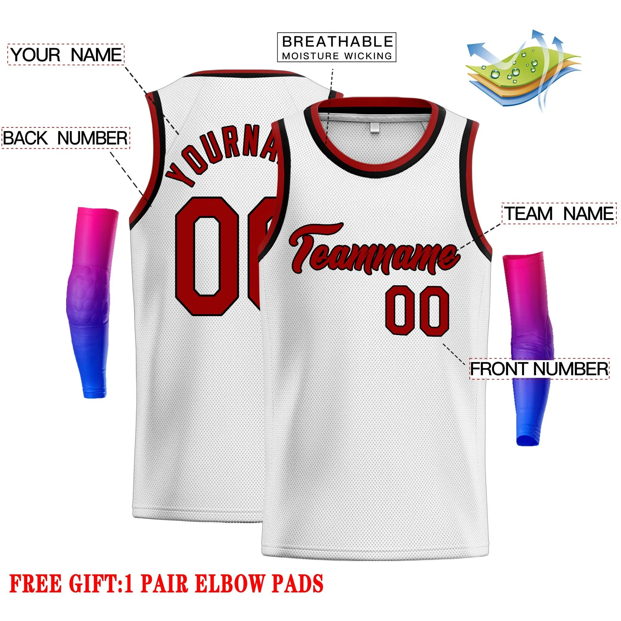 Custom White Red-Black Classic Tops Men Casual Basketball Jersey - Image 2
