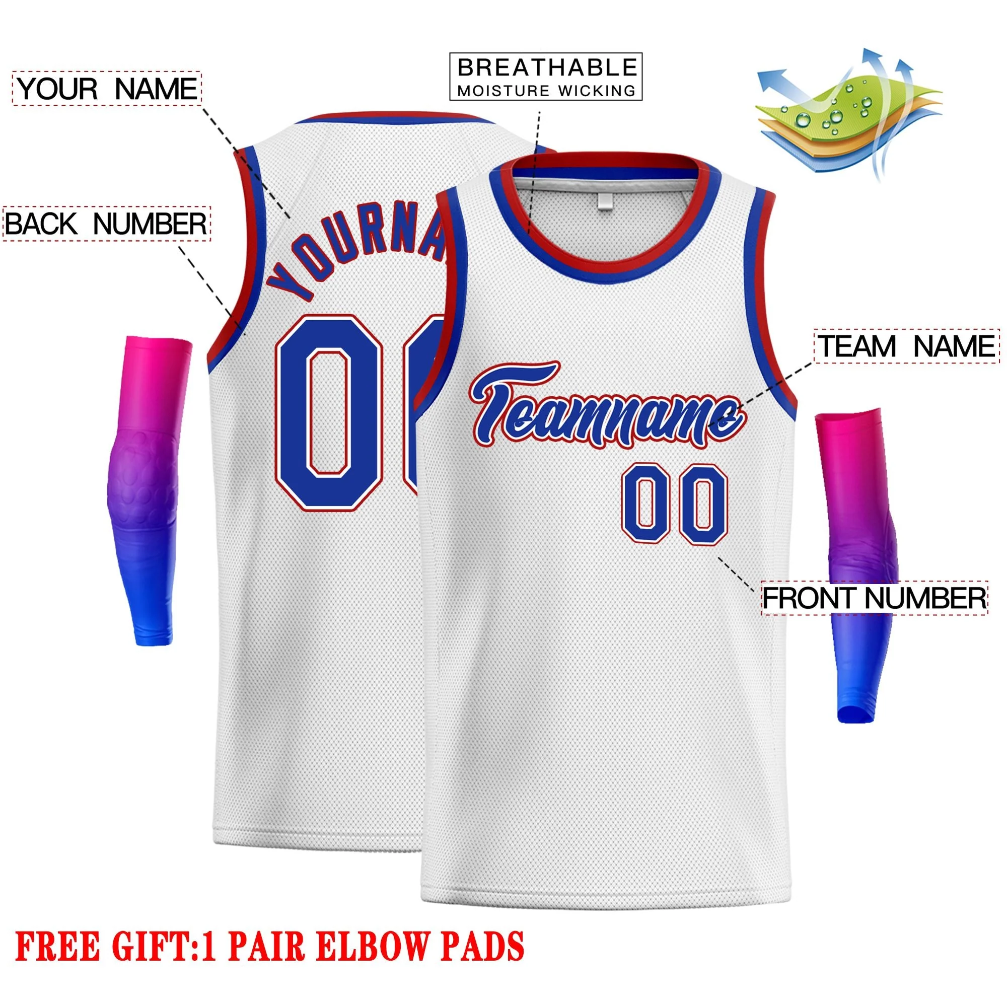 Custom White Royal-Red Classic Tops Men Casual Basketball Jersey - Image 2
