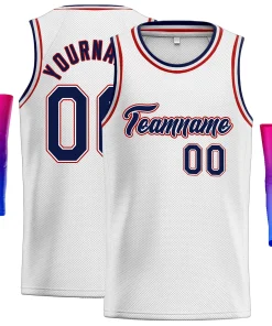 Custom White Navy-Red Classic Tops Men Casual Basketball Jersey