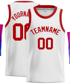 Custom White Red Classic Tops Men Casual Basketball Jersey