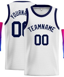 Custom White Navy Classic Tops Men Casual Basketball Jersey