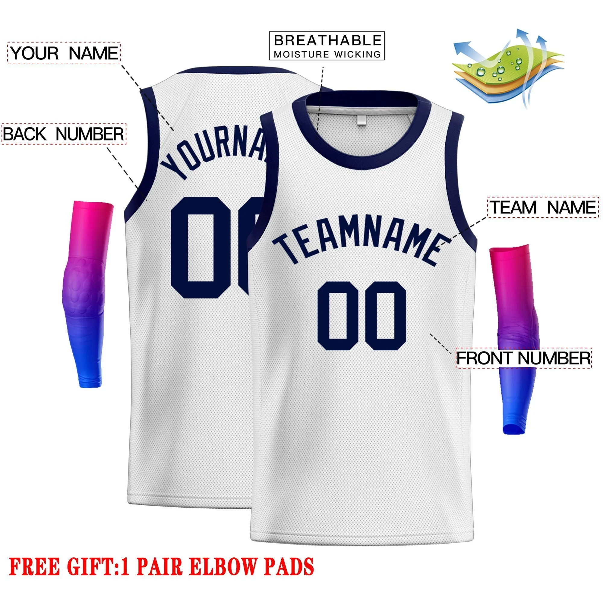 Custom White Navy Classic Tops Men Casual Basketball Jersey - Image 2