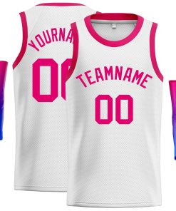 Custom White Pink Classic Tops Men Casual Basketball Jersey