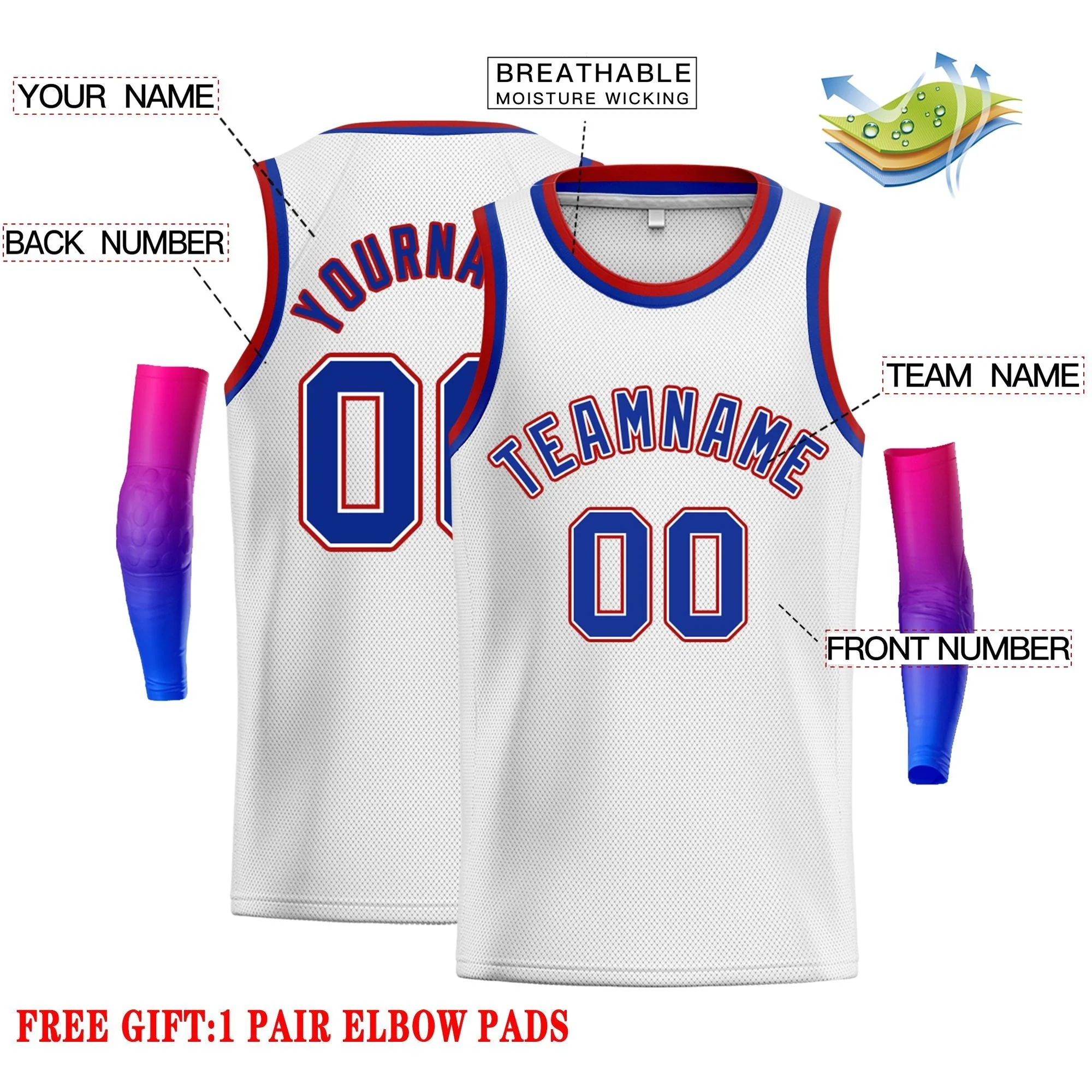 Custom White Royal-Red Classic Tops Men Casual Basketball Jersey - Image 2