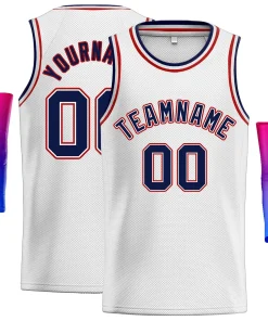 Custom White Navy-Red Classic Tops Men Casual Basketball Jersey