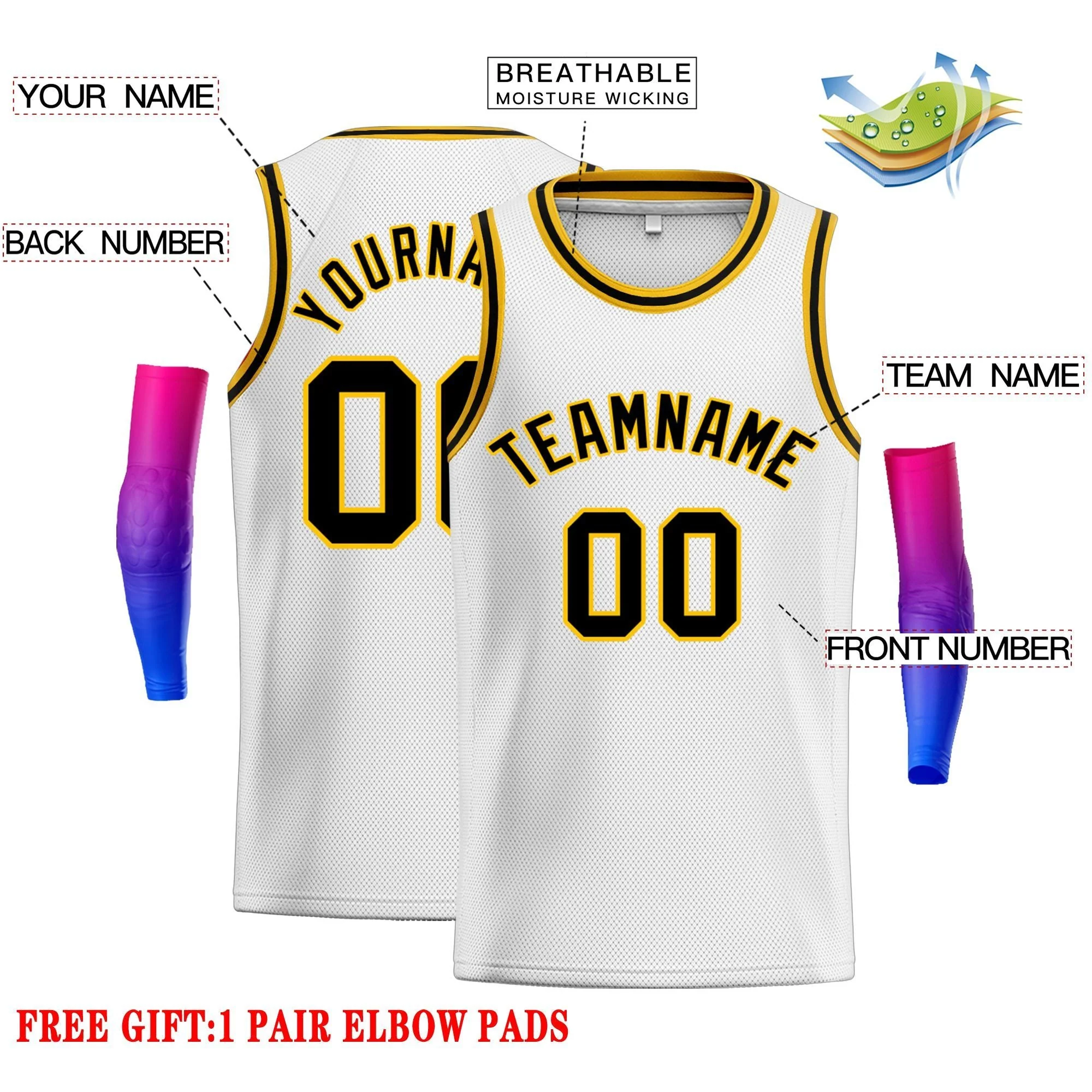 Custom White Black-Yellow Classic Tops Men Casual Basketball Jersey - Image 2