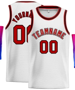 Custom White Red-Black Classic Tops Men Casual Basketball Jersey