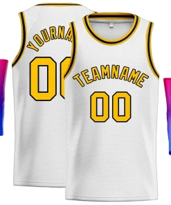 Custom White Yellow-Black Classic Tops Men Casual Basketball Jersey