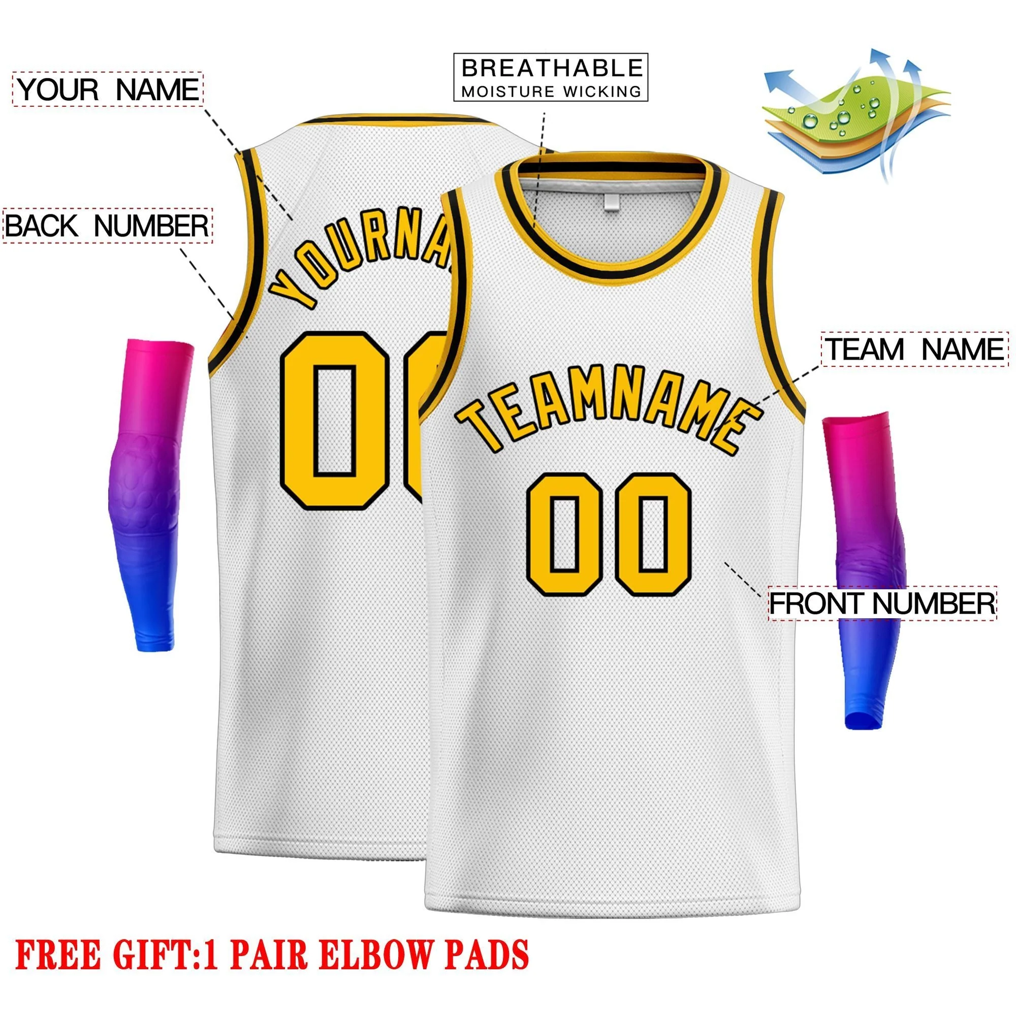 Custom White Yellow-Black Classic Tops Men Casual Basketball Jersey - Image 2
