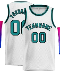 Custom White Teal-Black Classic Tops Men Casual Basketball Jersey