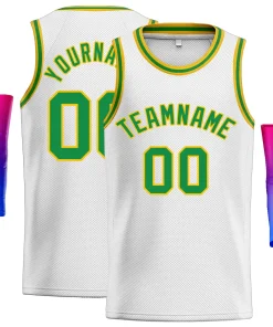 Custom White Green-Yellow Classic Tops Men Casual Basketball Jersey