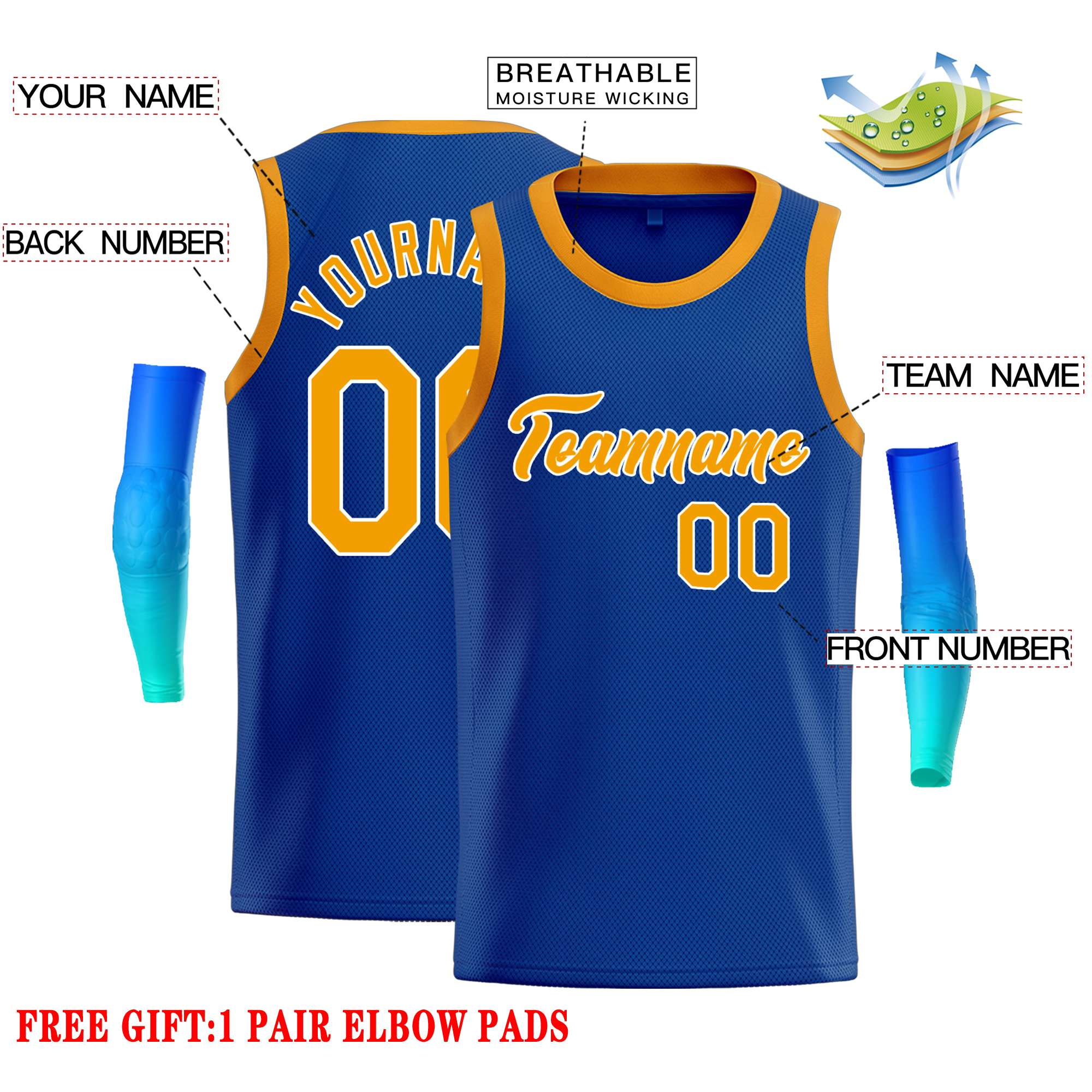 Custom Royal Yellow-White Classic Tops Casual Basketball Jersey - Image 2