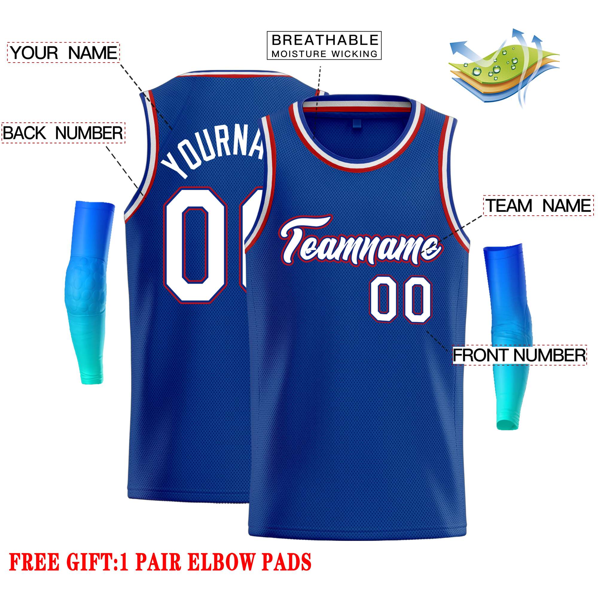 Custom Royal White-Red Classic Tops Casual Basketball Jersey - Image 2