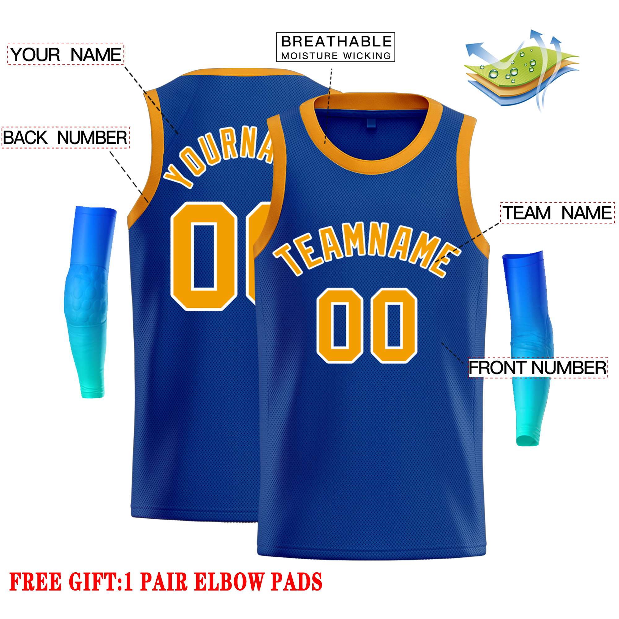 Custom Royal Yellow-White Classic Tops Casual Basketball Jersey - Image 2