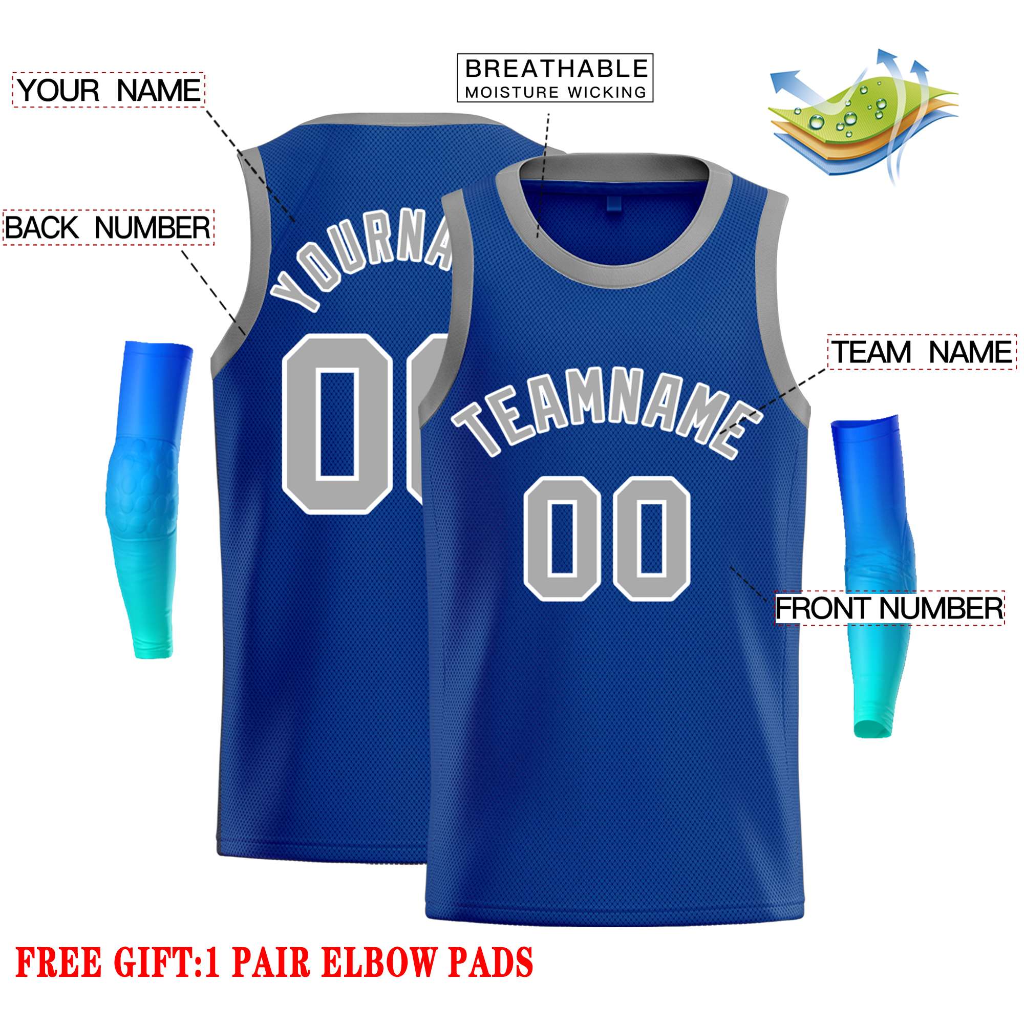 Custom Royal Gray-White Classic Tops Casual Basketball Jersey - Image 2