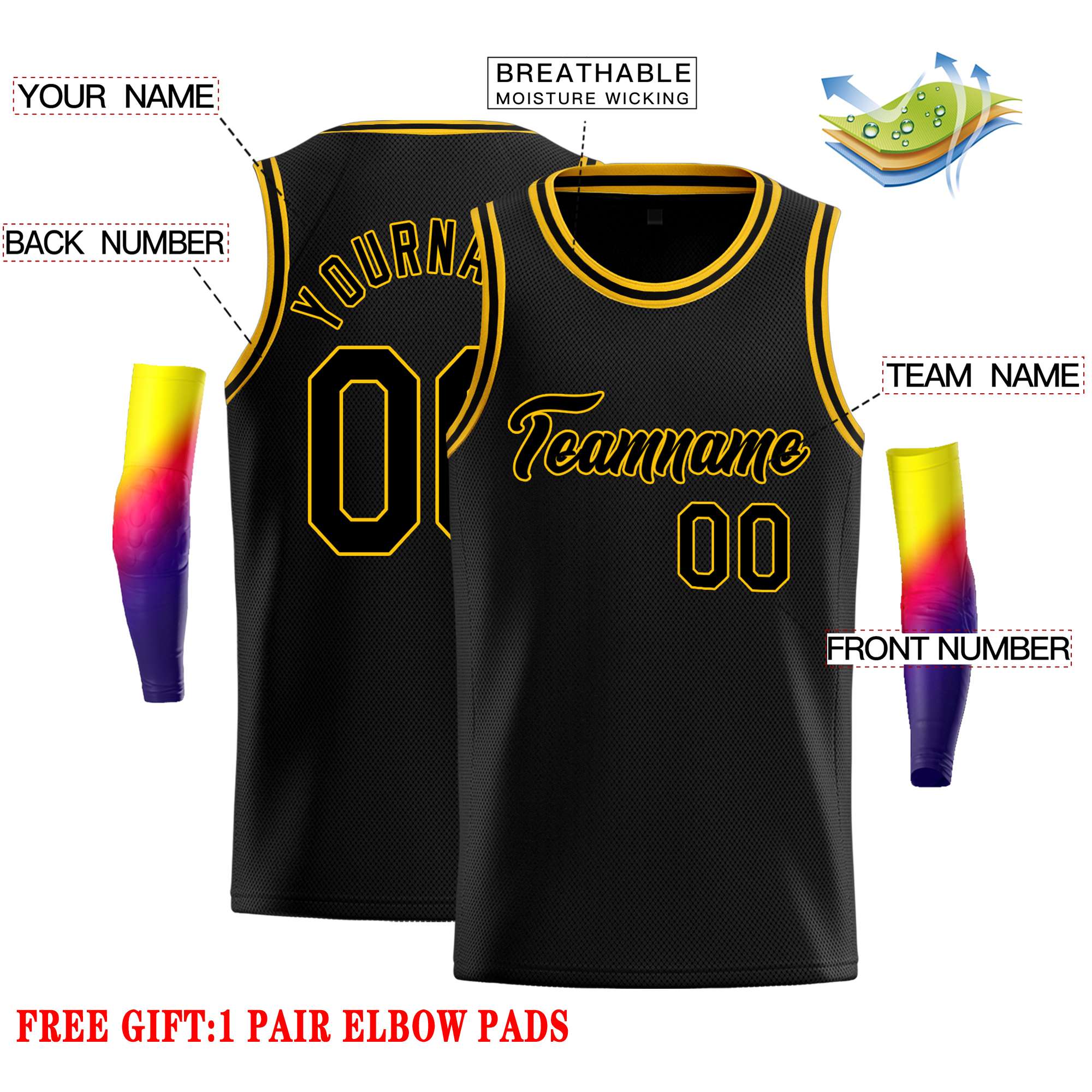 Custom Black Black-Yellow Classic Tops Casual Basketball Jersey - Image 2