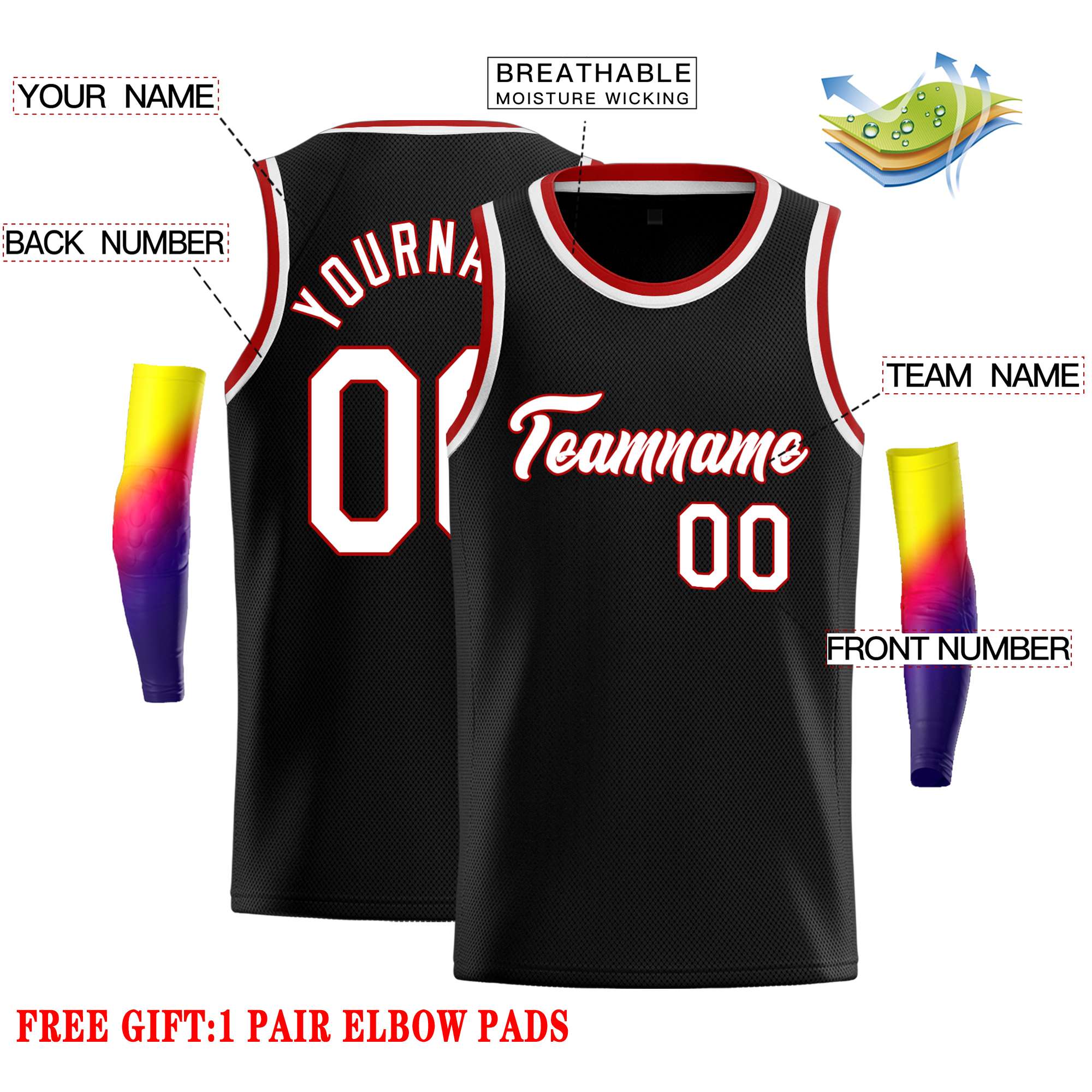 Custom Black White-Red Classic Tops Casual Basketball Jersey - Image 2
