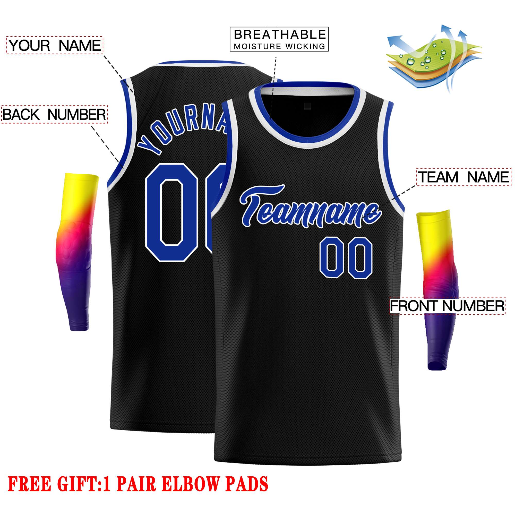 Custom Black Royal-White Classic Tops Casual Basketball Jersey - Image 2