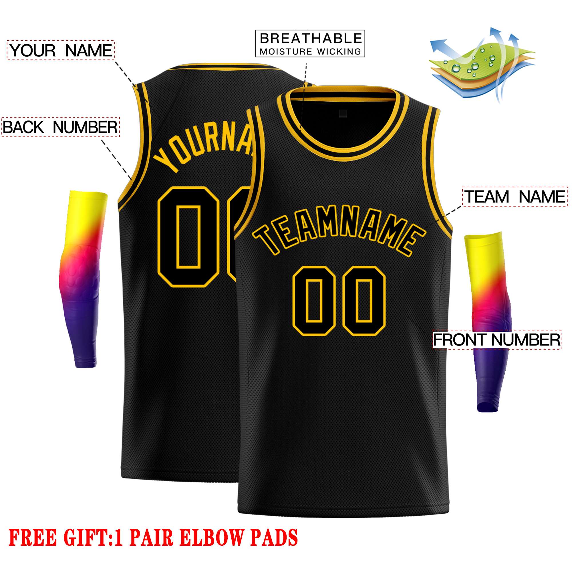 Custom Black Black-Yellow Classic Tops Casual Basketball Jersey - Image 2