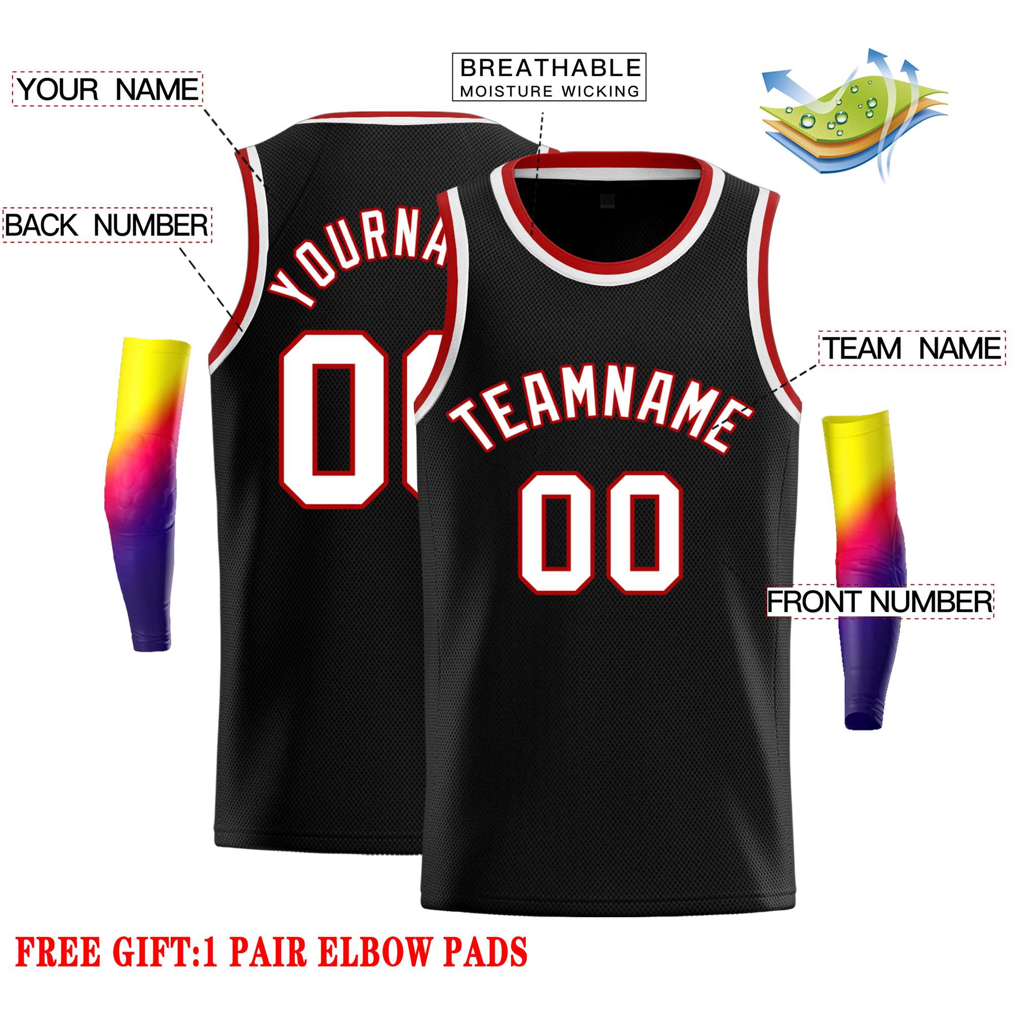 Custom Black White-Red Classic Tops Casual Basketball Jersey - Image 2