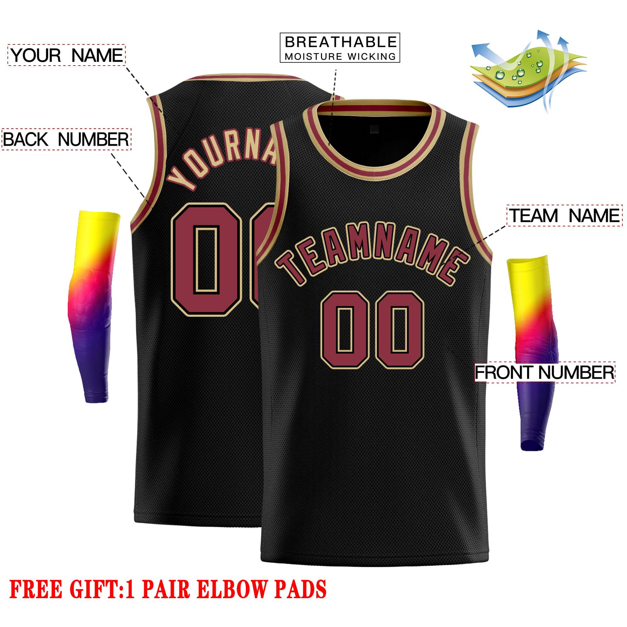 Custom Black Red-Old Gold Classic Tops Casual Basketball Jersey - Image 2
