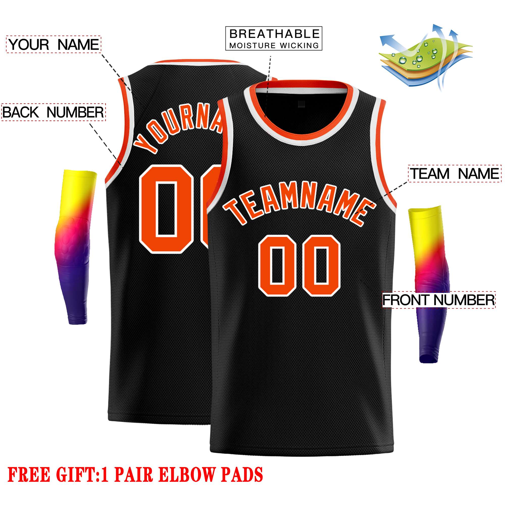 Custom Black Orange-White Classic Tops Casual Basketball Jersey - Image 2