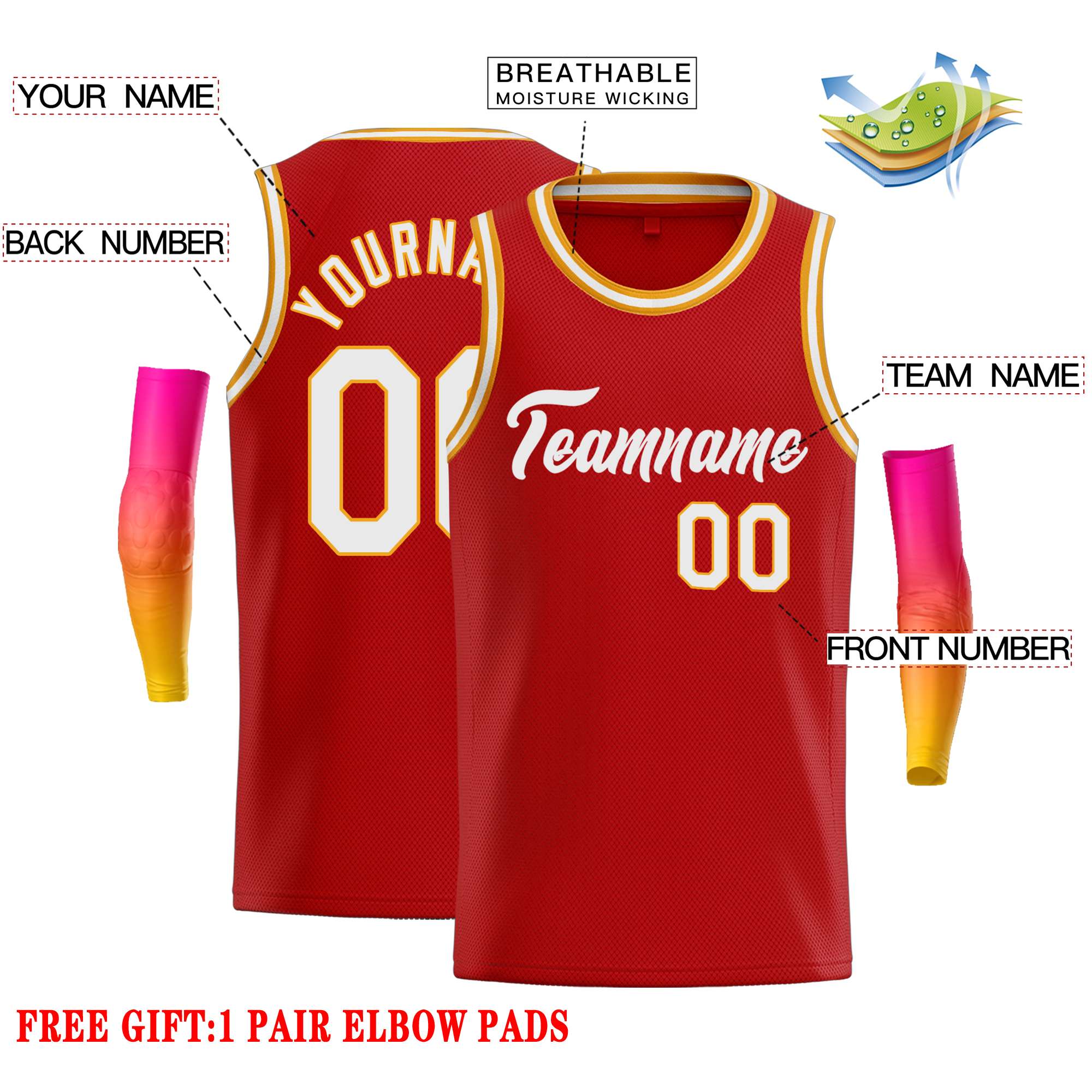Custom Red White Classic Tops Casual Basketball Jersey - Image 2