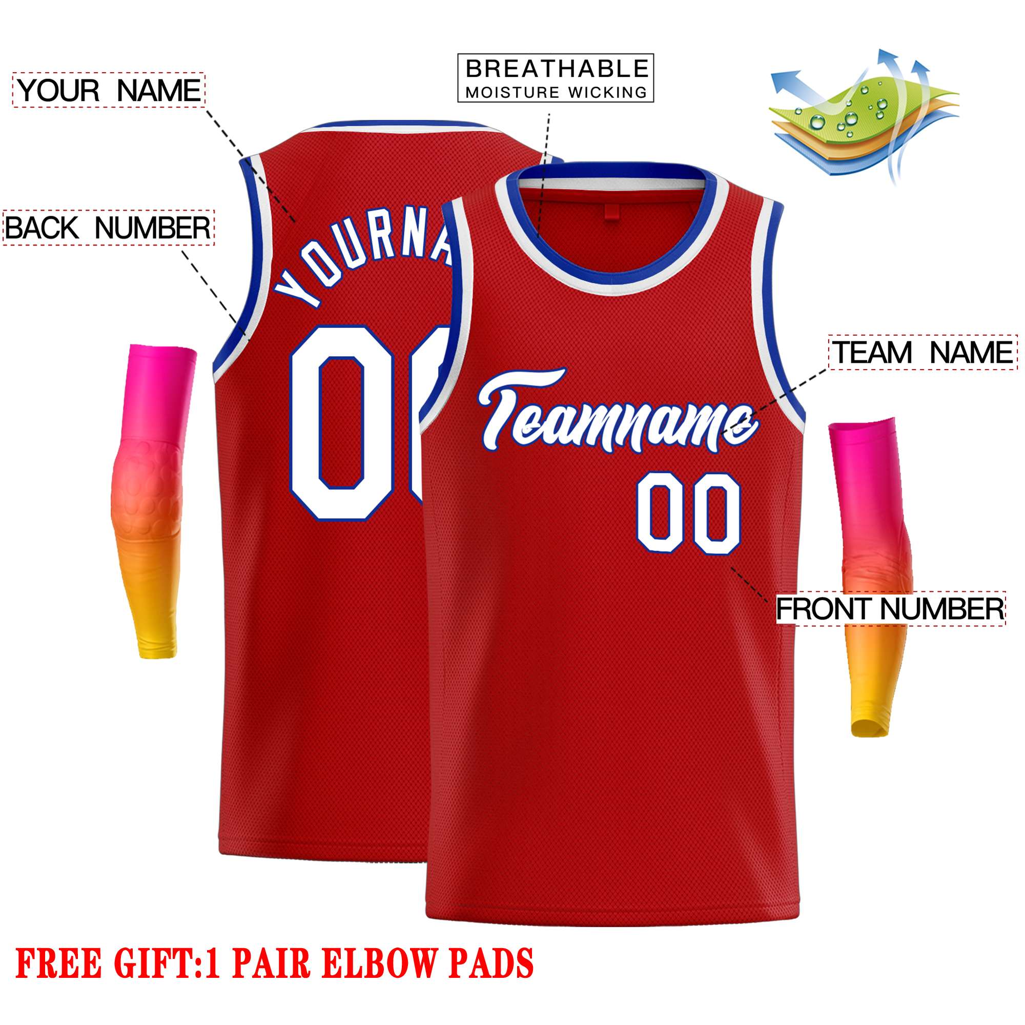 Custom Red White-Royal Classic Tops Casual Basketball Jersey - Image 2