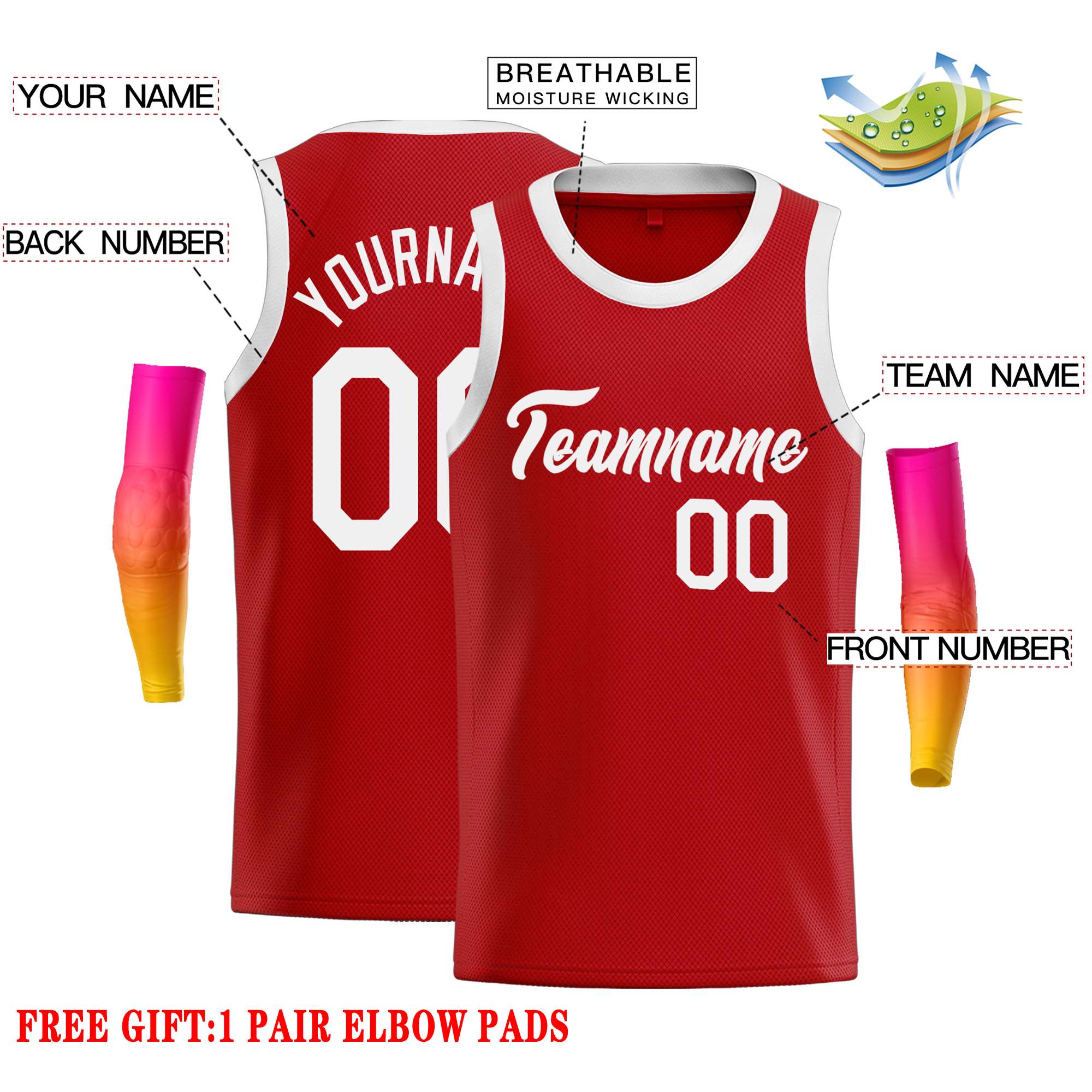 Custom Red White Classic Tops Casual Basketball Jersey - Image 2