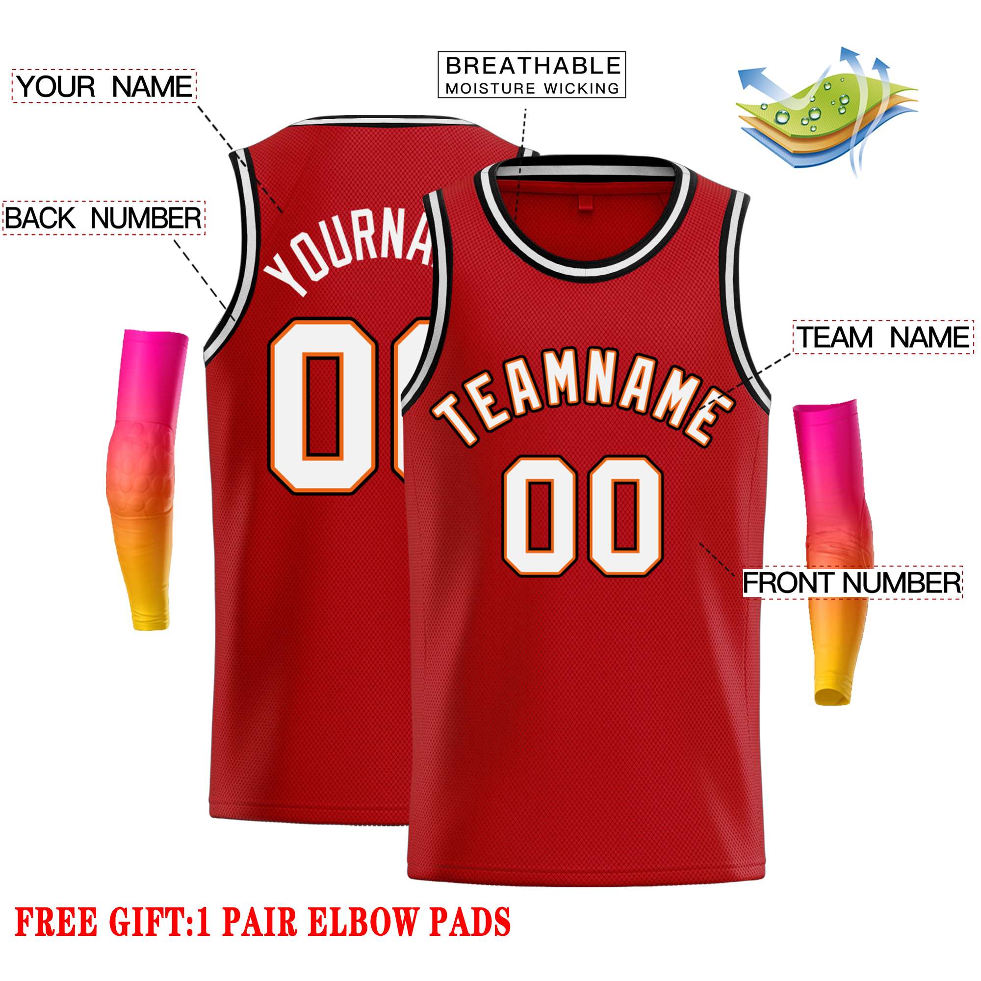 Custom Red White-Orange Classic Tops Casual Basketball Jersey - Image 2