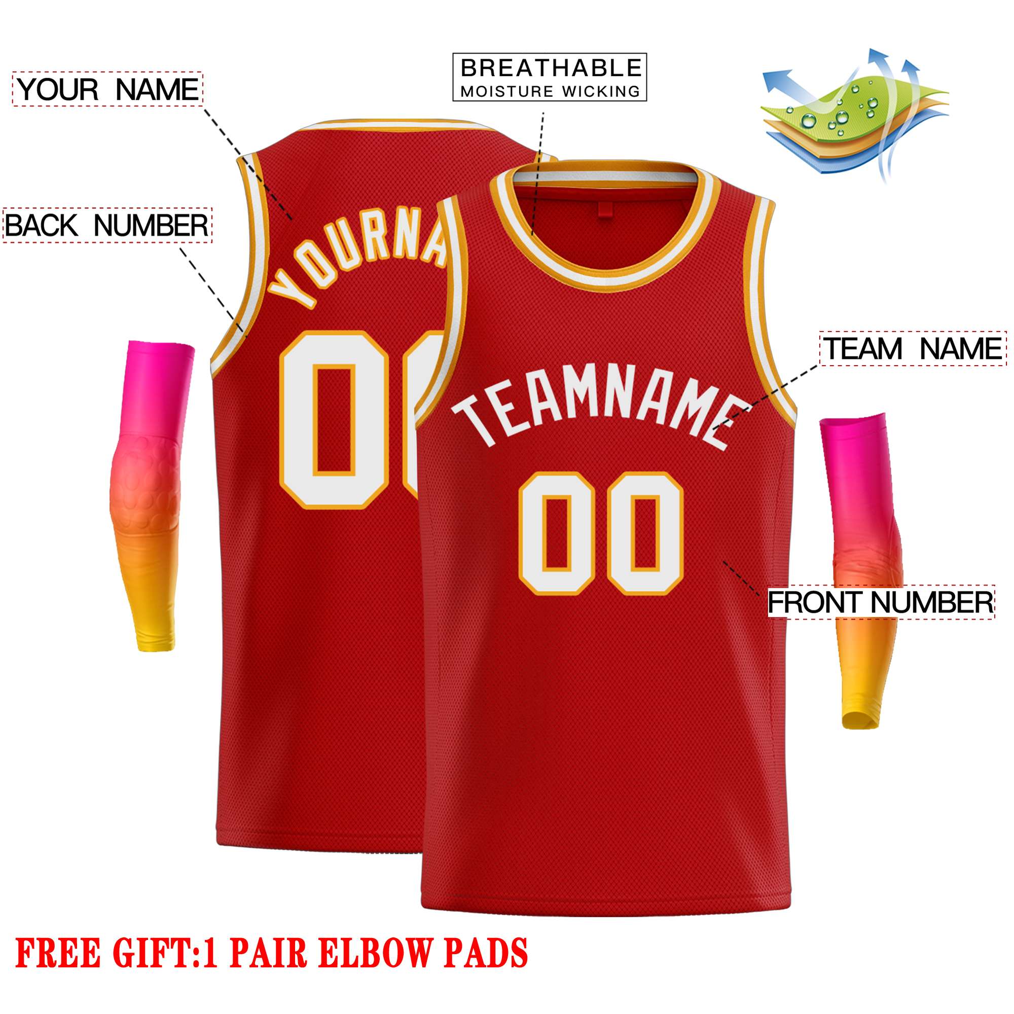 Custom Red White Classic Tops Casual Basketball Jersey - Image 2